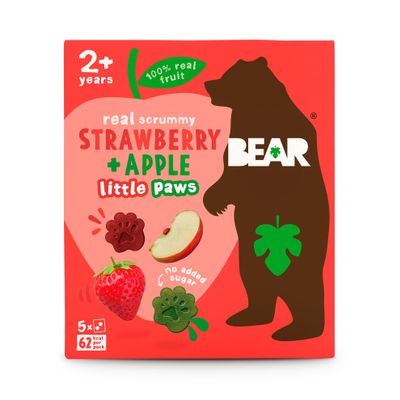 BEAR Strawberry & Apple Paws - Delicious Real Fruit - Suitable for 2+ years - Healthy - 20g (5 pack)