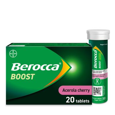 Berocca Boost Effervescent Tablets with Guarana, Caffeine and Vitamin B12, Also Contains Vitamin C and Magnesium, 1 Pack of 20-3 Weeks Supply