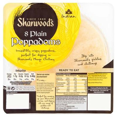 Sharwood's 8 Plain Poppadoms (Pack of 5 x 72g)