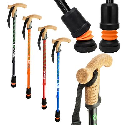 Flexyfoot Shock Absorbing Cork Handle Walking Stick - Improved Comfort, Improved Grip, Improved Safety Colour: Black
