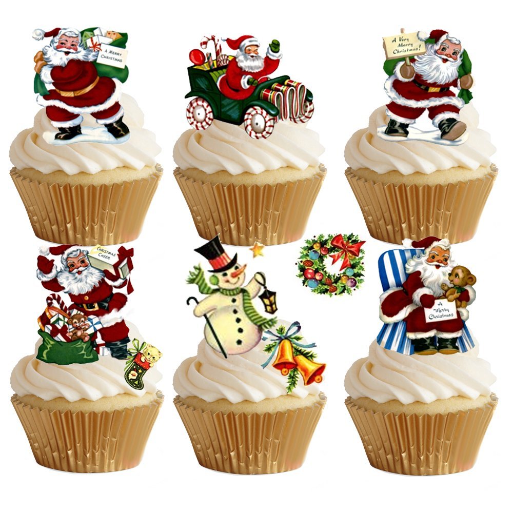 29 Stand Up Classic Father Christmas Santa Themed Premium Edible Wafer Paper Cake Toppers Decorations