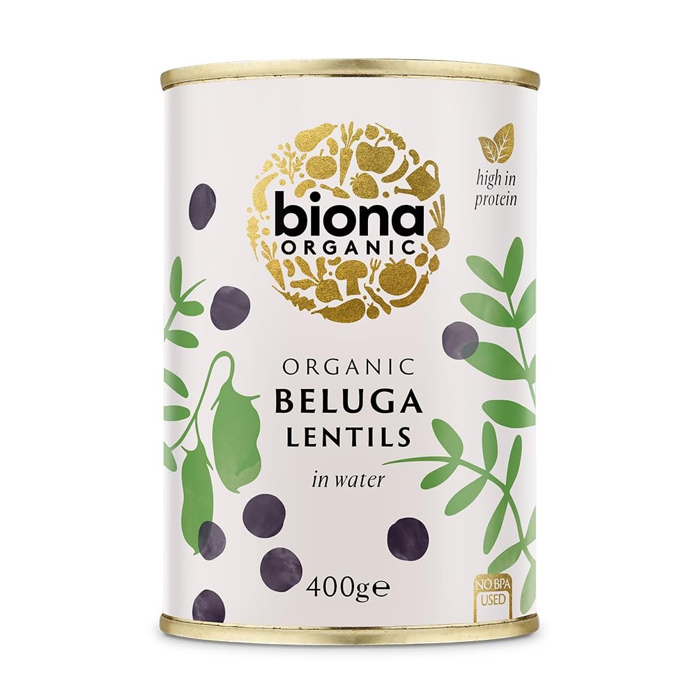 Biona Organic Canned Black Beluga Lentils 400g (Pack of 6)