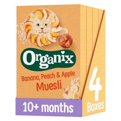 Organix Banana, Peach & Apple Organic Baby Muesli, 10+ Months, 200 g Box (Pack of 4)