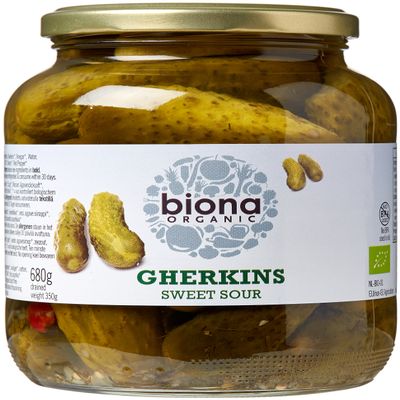 Biona Organic Jarred Gherkins Pickles 680g (Pack of 3)