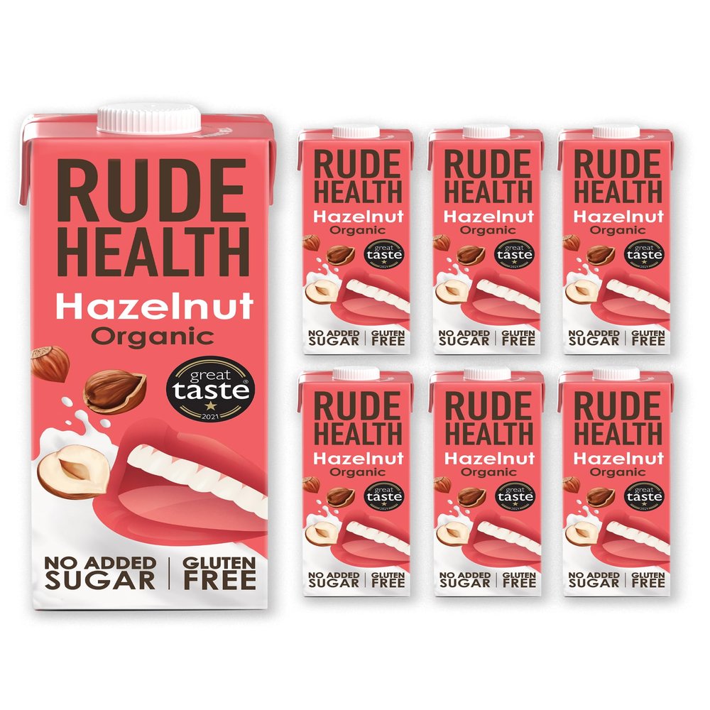 Rude Health 6 x 1 Litre Organic Hazelnut Dairy-Alt Milk, 100% Natural Organic Drink, Lactose Free, Dairy Free & Gluten-Free, Unsweetened, Award-Winning, Healthy & Vegan, 100% Recyclable Pack