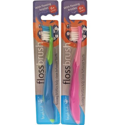 Brush-Baby FlossBrush 6+ Toothbrush | Stage 3 Kids | 6+ years | DeepClean flossing bristles ideal for mixed baby & adult teeth. Easy grip handle and fun sucker base | Purple, Pack of 1