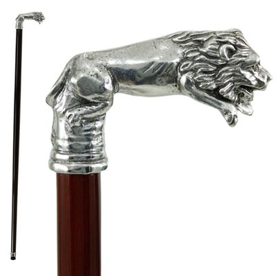 Walking stick with personalized lion handle, wood, for men and women, elegant for ceremonies | Cavagnini artisanal walking cane, luxury decoration for collectors