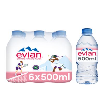 Evian Still Natural Mineral Water, 6 x 500ml