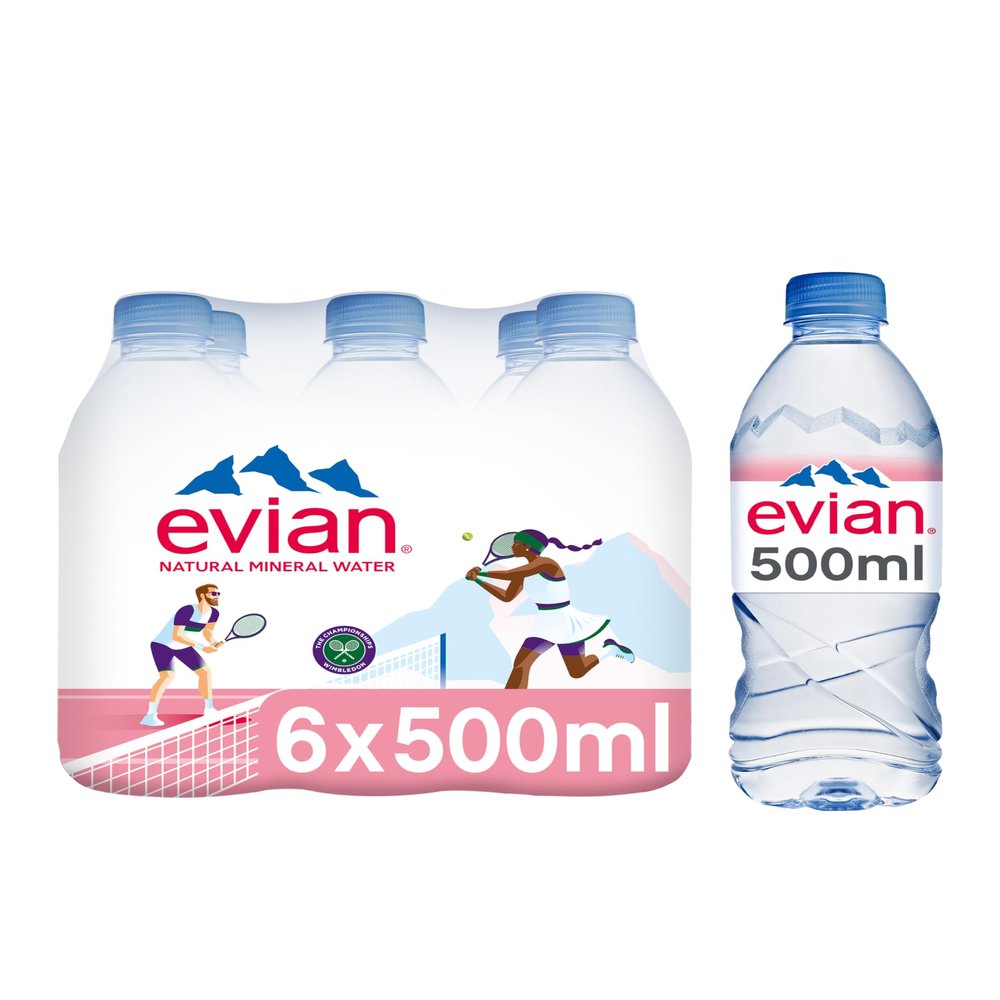 Evian Still Natural Mineral Water, 6 x 500ml