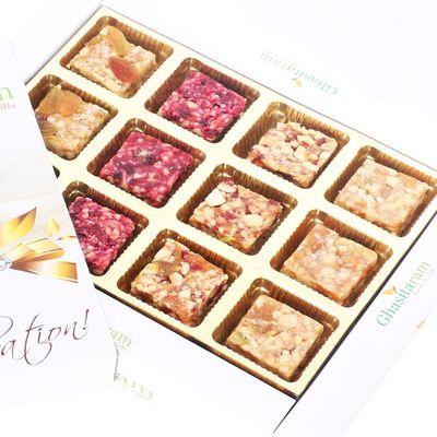 Ghasitaram Gifts Indian Sweets - Sugar Free Sweets - Natural Fruit Assorted Sugarfree Sweets White Box