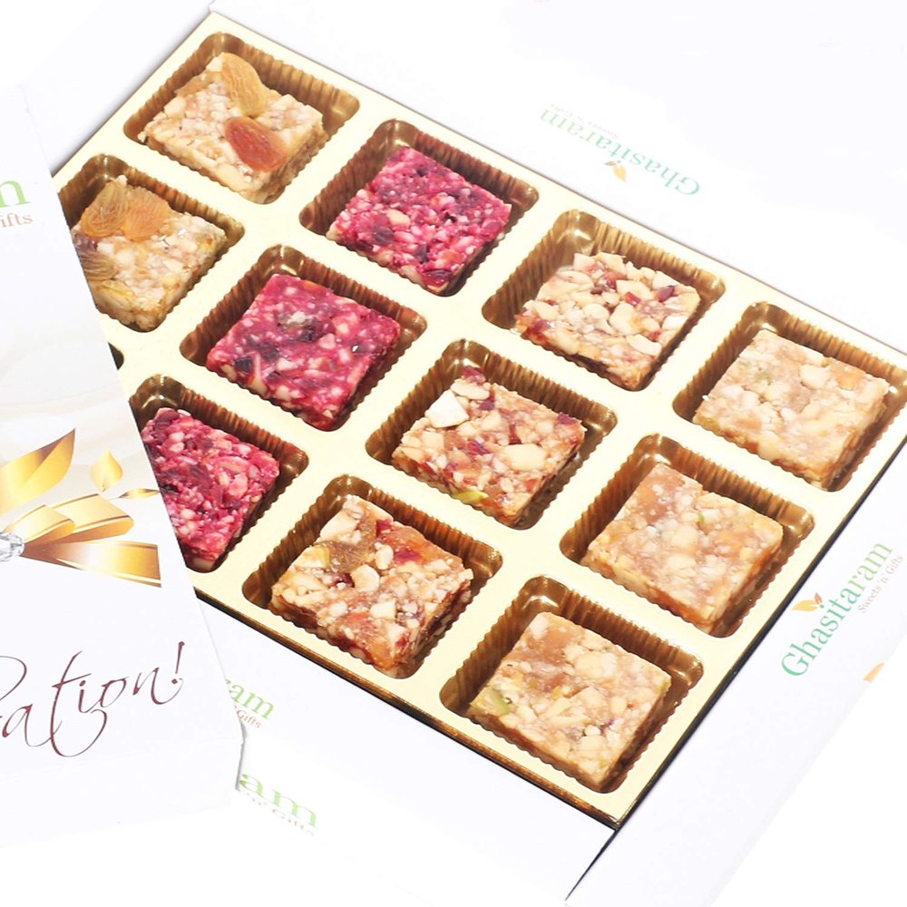 Ghasitaram Gifts Indian Sweets - Sugar Free Sweets - Natural Fruit Assorted Sugarfree Sweets White Box