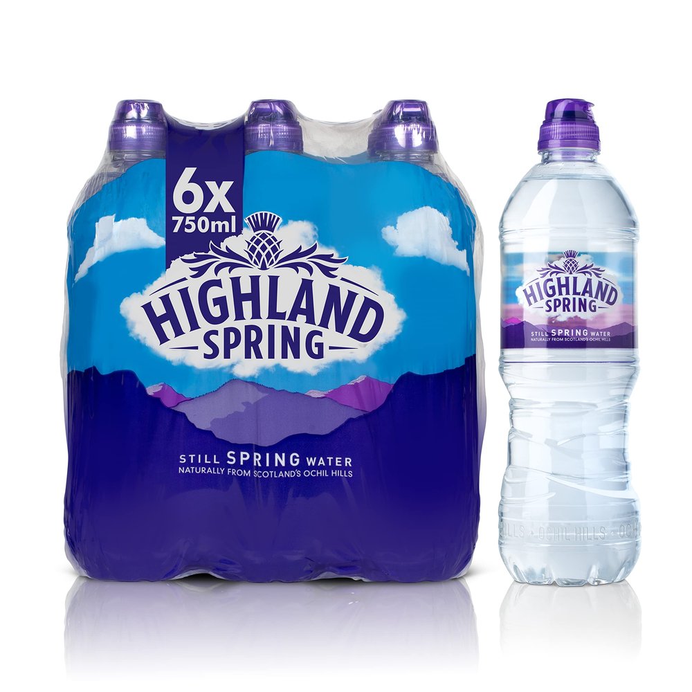 Highland Spring Still Spring Water Sports Cap, 6 x 750ml