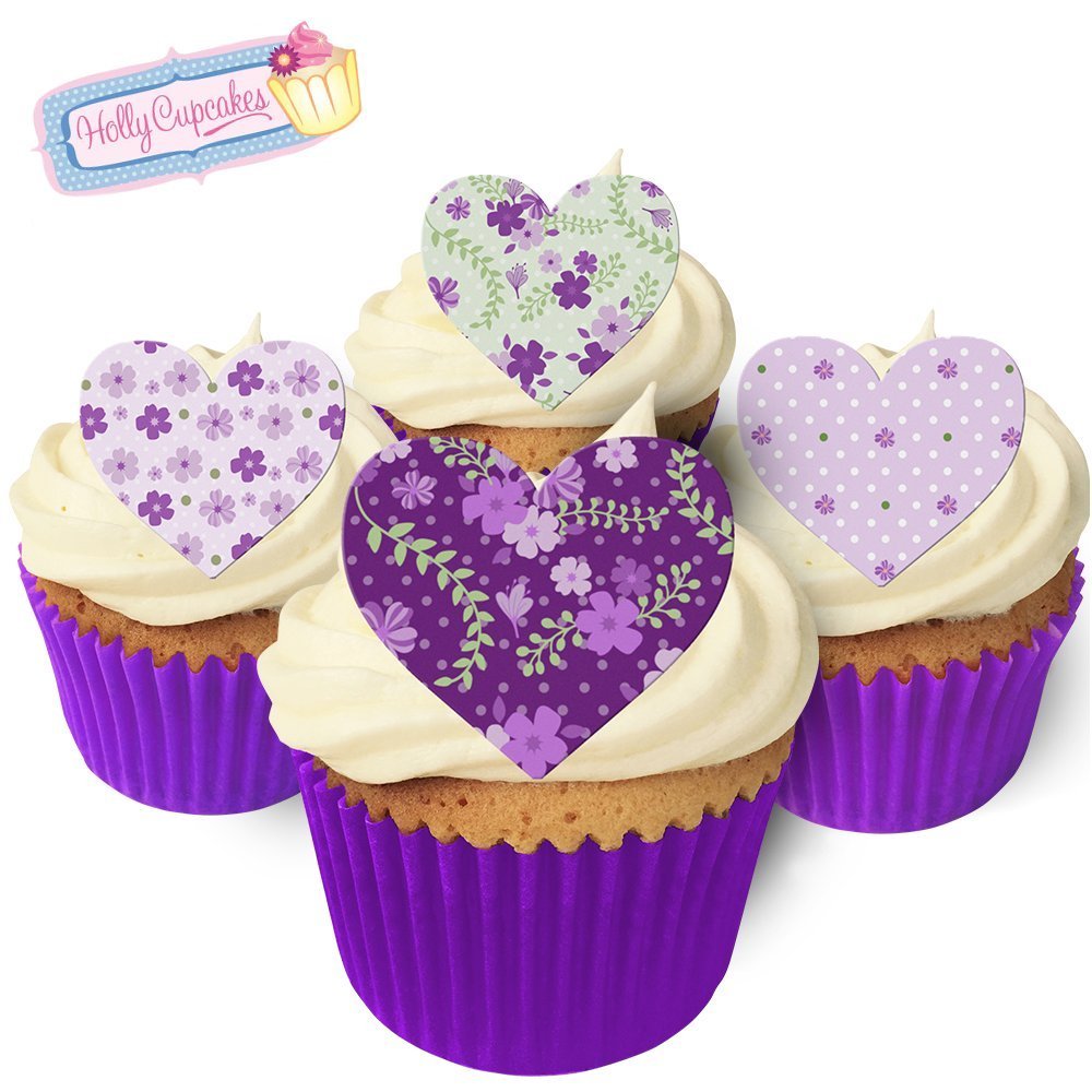 12 Violet Shabby Chic Heart Cake Toppers, Plus 12 Matching Smaller Hearts!
