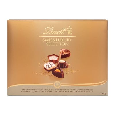 Lindt Swiss Luxury Selection | 19 Assorted Milk, White and Dark Chocolate Box Medium, 195g | Gift Present or Sharing Box for Him and Her | Christmas, Birthday, Celebrations, Congratulations, Thank you