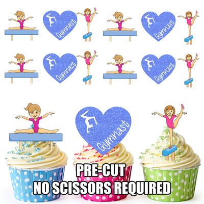 AK Giftshop I Love Gymnastics Girls Mix - Edible Cupcake Toppers/Cake Decorations (Pack of 12)