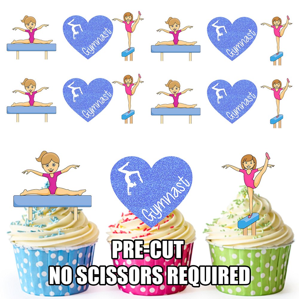 AK Giftshop I Love Gymnastics Girls Mix - Edible Cupcake Toppers/Cake Decorations (Pack of 12)