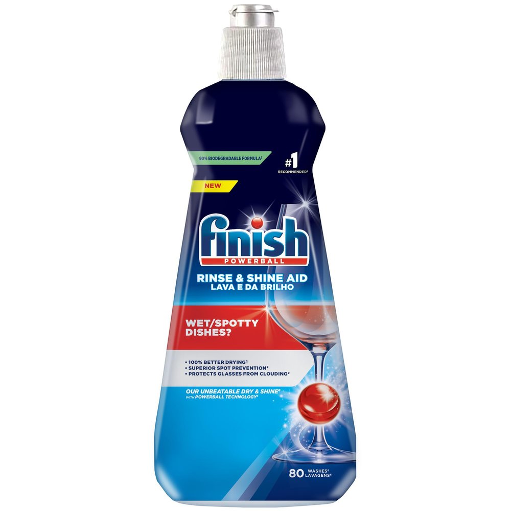 Finish Rinse & Shine Dishwasher Aid - Achieve 100% Better Drying & Spotless Shine! Protects Glasses from Clouding with Powerball Technology, 400ml