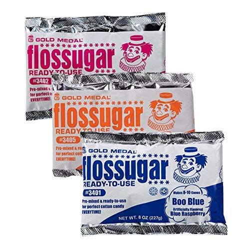 Candy Floss Sugar for Candy Floss Machine - Ready-Mixed 227g Cotton Candy Sugar - Pink Vanilla, Orange & Blue Raspberry Candy Floss Flavours Ideal for Parties - Sugar for Cotton Candy Machine - 3 PCS