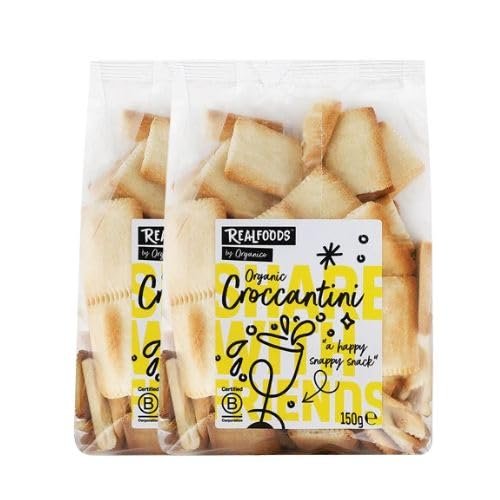 Realfoods by Organico | Organic Croccantini Classic Flatbread Crackers  Italian Baked Snack, Light & Crunchy, Perfect with Dips & Cheese  150g (Pack of 2)