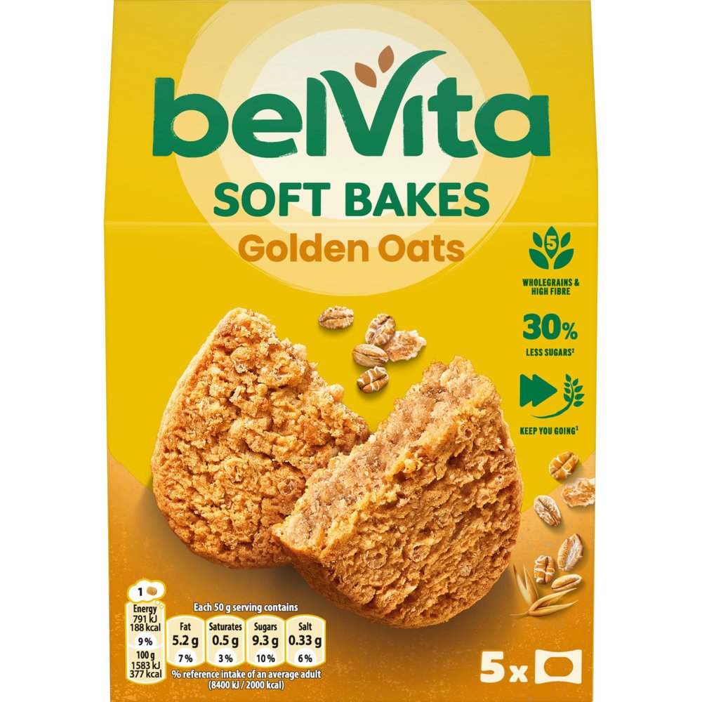 belVita Soft Bakes Golden Oats, Wholegrain Cereals, 6 x 250g