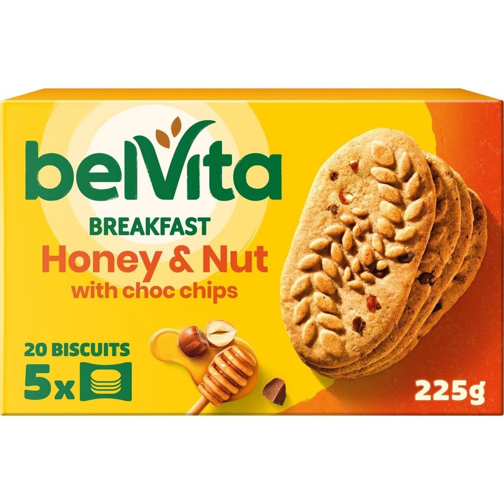 belVita Breakfast Honey & Nut with Choc Chips Biscuits, Wholegrain Cereals and Essential Minerals, 20 x 50g