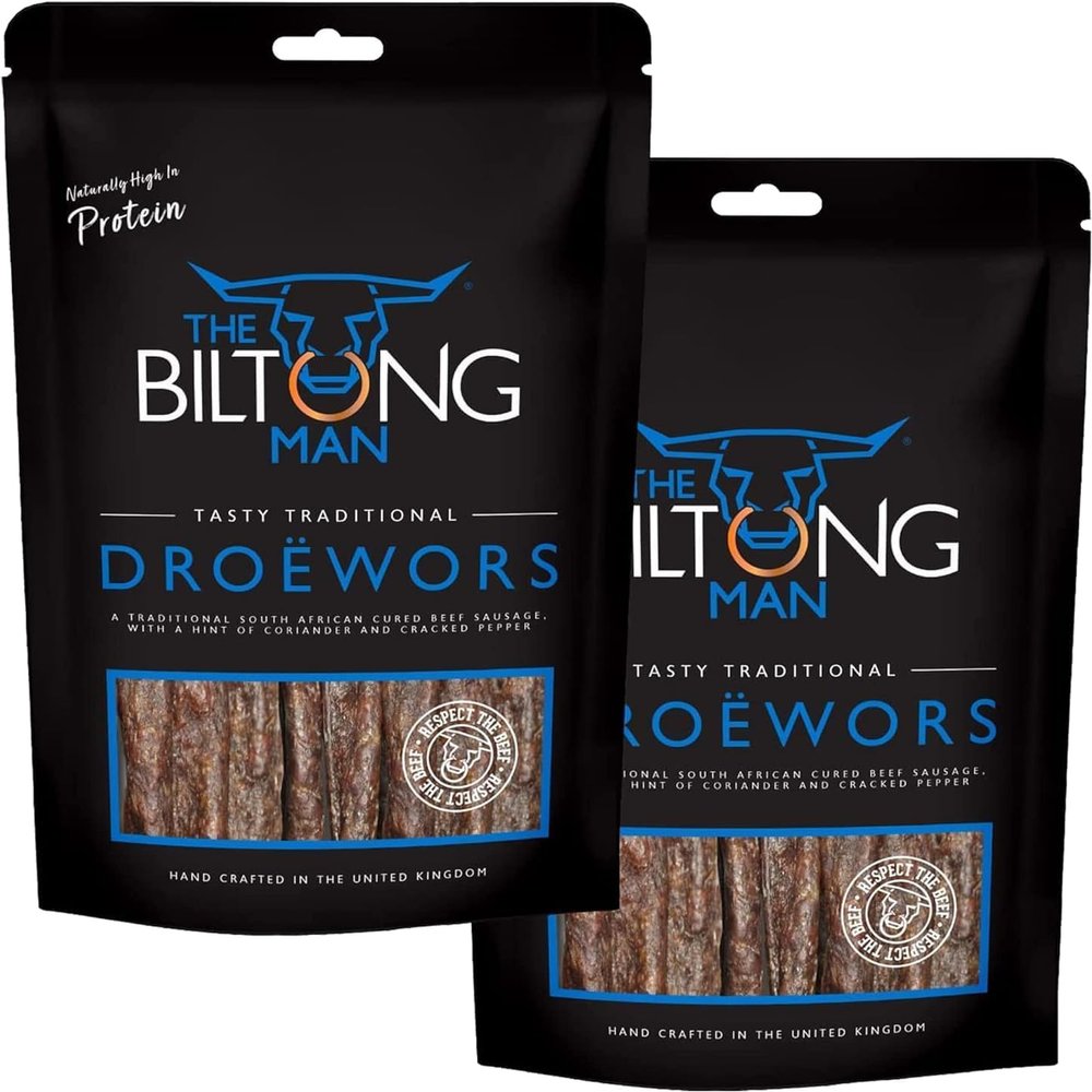 The Biltong Man Tasty Traditional Drowors Sticks High-Protein Beef Snack, 1000g (2 x 500g)