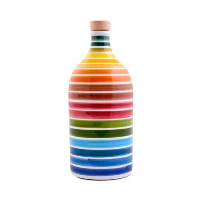 Frantoio Muraglia, Rainbow Ceramic Jar with Extra Virgin Olive Oil 500ml, Medium Fruity Essence, Created and Hand-Decorated by Our Puglian Artisans