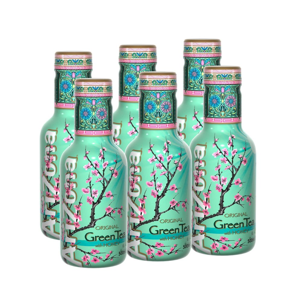 Arizona Green Iced Tea with Honey, Pack of 6 x 500ml PET Bottles, Naturally Sweetened Green Tea Drink, No Artificial Colours or Preservatives