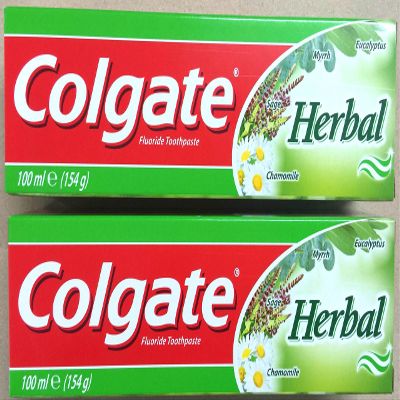 2 x Colgate Herbal Fluoride Toothpastes 100ml (154g) Eucalyptus, Myrrh, Sage & Chamomile