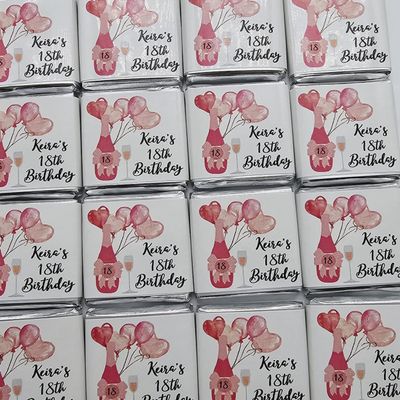 Personalised Chocolate Birthday Favours, Personalized Chocolates, Custom Party Favours, Pink and Gold Balloons, Birthday gift Design code: HB02