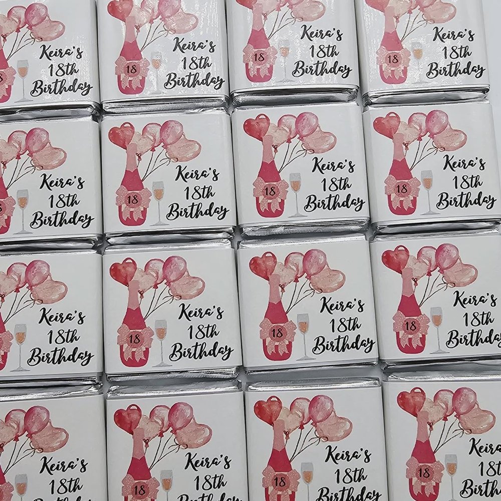 Personalised Chocolate Birthday Favours, Personalized Chocolates, Custom Party Favours, Pink and Gold Balloons, Birthday gift Design code: HB02