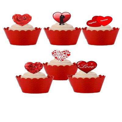 24 Stand Up Love Heart Wedding Anniversary Valentines Day Themed Premium Edible Wafer Paper Cake Toppers Decorations