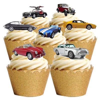 13 Stand Up Classic Vintage Car Edible Wafer Paper Cake Toppers Decorations