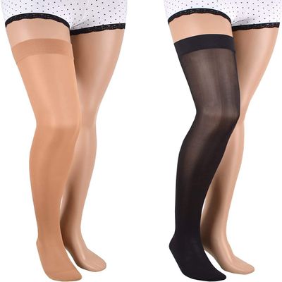23-32 mmHg ASSISTICA Medical Compression Stockings with Silicone Band, Closed Toe Hold Up Support Stockings of Class 2 for Men and Women (158-170 cm / Large, Beige)