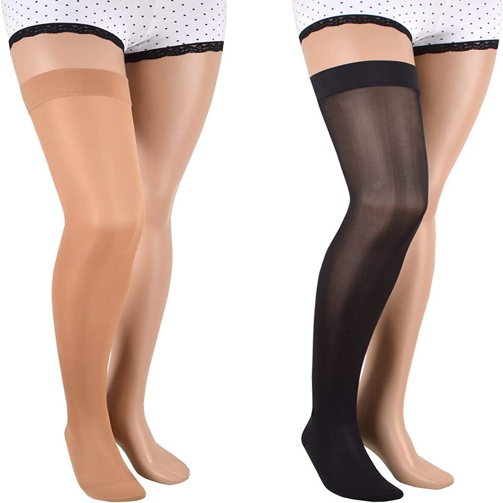 23-32 mmHg ASSISTICA Medical Compression Stockings with Silicone Band, Closed Toe Hold Up Support Stockings of Class 2 for Men and Women (158-170 cm / Large, Beige)