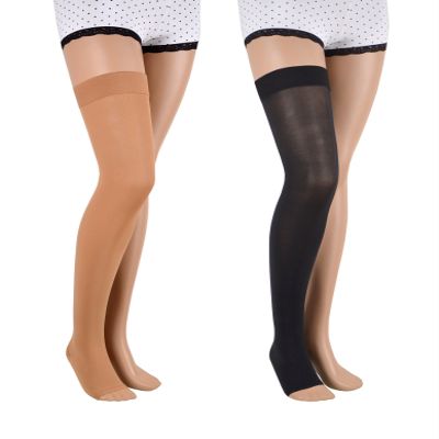23-32 mmHg ASSISTICA Medical Compression Stockings with Silicone Band, Open Toe Hold Up Support Stockings of Class 2 for Men and Women (158-170 cm / Large, Beige)