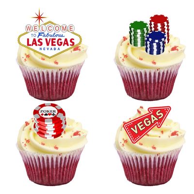 16 Stand Up Las Vegas Themed Premium Edible Wafer Paper Cake Toppers Decorations