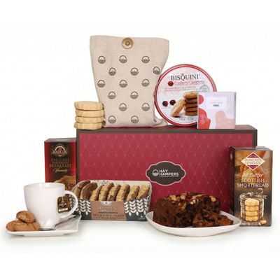 Afternoon Tea Hamper for 2 - Fruit Cake Hamper with Shortbread Biscuits, Breakfast Tea, and Cookies - Luxury Food Hamper Gifts for Women, Gift Hamper for Mum, Birthday Hampers for Men - by Hay Hampers