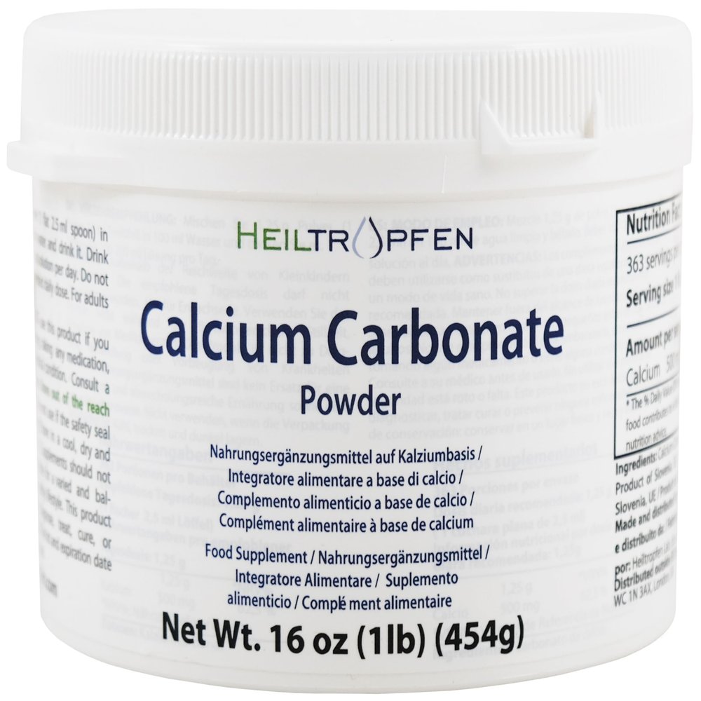 Calcium Carbonate Powder | 1 Pound - 454 g | Food Supplement | Highest Purity Limestone | Third-Party Tested | Heiltropfen