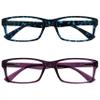 OPULIZE PEP Reading Glasses for Women Men, Large Rectangular Designer Frame with Spring Hinges, Scratch Resistant, Blue, Purple +3 (Pack of 2) view 1