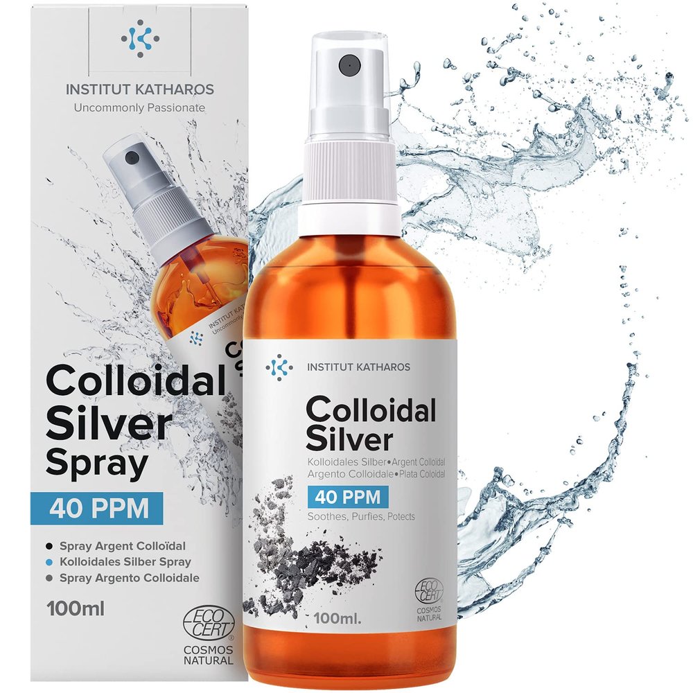 Colloidal Silver Spray 100mL 40 PPM Superior Concentration, Smaller Particles, Better Results Ecocert Cosmos Natural Certified Institut Katharos