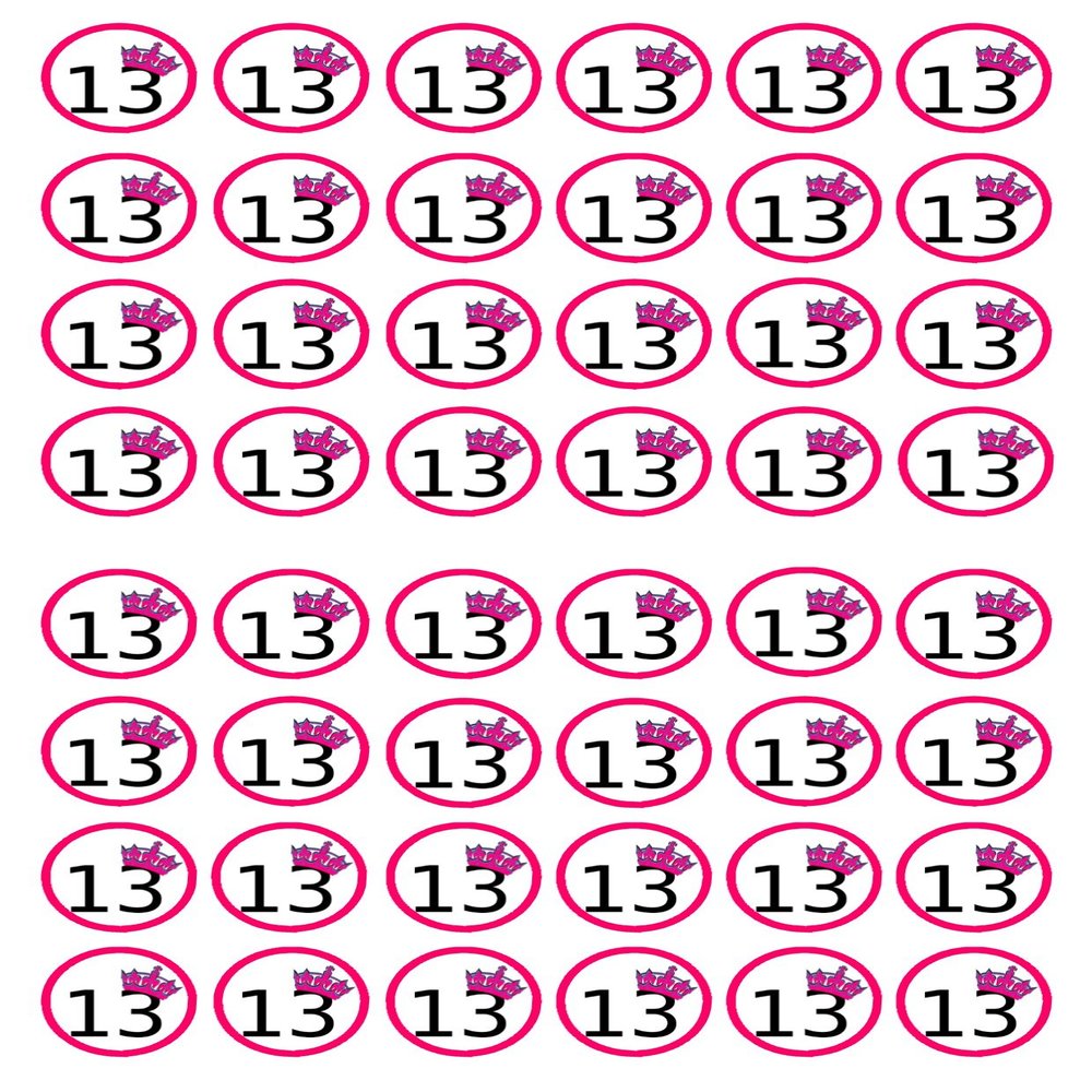 48 Girls Pink No. 13 Birthday Edible Wafer Paper Mini Cupcake Toppers, Cake Pops, Cookies