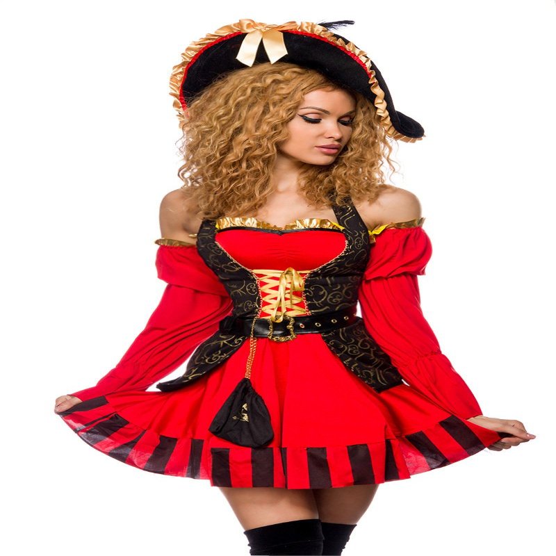 Atixo 14294-018-025 Elegant Pirate Captain Women's Costume Red/Black/Gold M