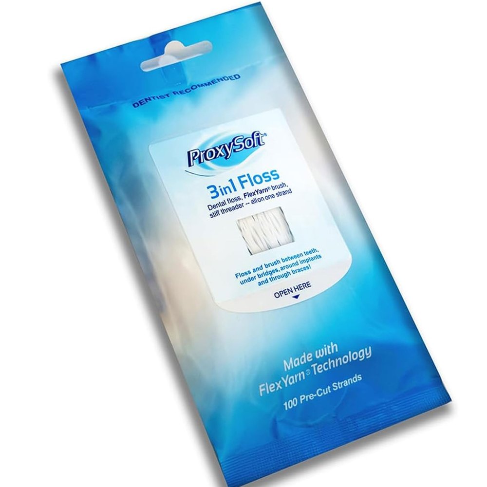 1 x Proxysoft (previously thorntons) 3-in-1 floss - 100 strands per pack
