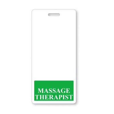 "MASSAGE THERAPIST" Vertical Badge Buddy with Green border from Specialist ID, Sold Individually