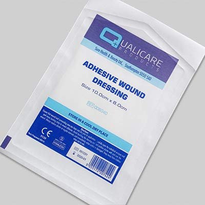 100 X QUALICARE 8CM x 6CM Premium STERILE First AID Adhesive Wound Cut Fabric Plaster DRESSINGS