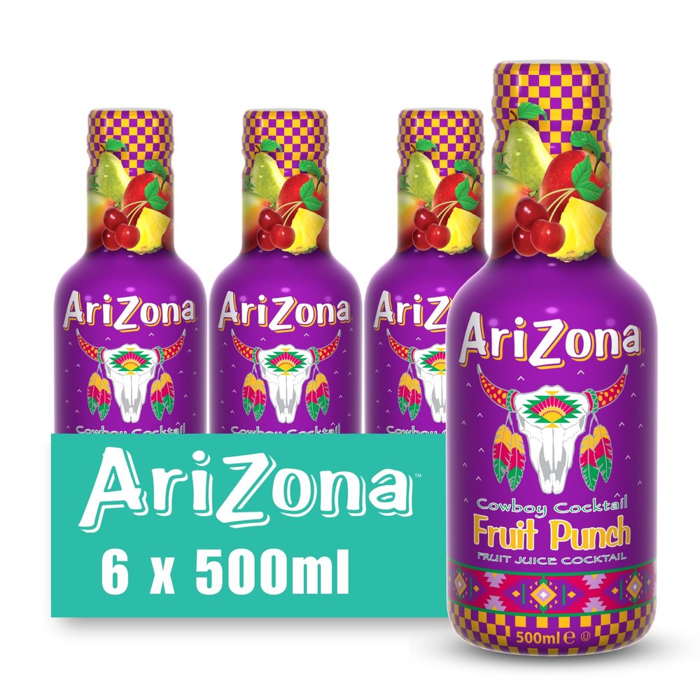 Arizona Fruit Punch Juice, Pack of 6 x 500ml PET Bottles, Multi-Fruit Blend with Pear Kiwi Pineapple Apple Mango, No Artificial Colours or Preservatives