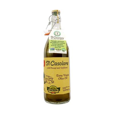 Farchioni Il Casolare Unfiltered Extra Virgin Olive Oil 33.8 oz  Cold Pressed, Unfiltered, Rustic Italian Flavor  Made from 100% Italian Olives  First Cold Press