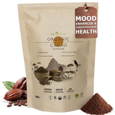 Organic Cacao/Cocoa Powder 500g | Pure & Unsweetened | Mood Enhancer & Cardiovascular Health | Natural Source of Magnesium | Perfect for Smoothies, Baking & Hot Chocolate | Non-Alkalised, Vegan