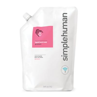 simplehuman CT1018 1L Geranium Hand Wash Liquid Soap, Moisturising, Suitable for Sensitive Skin, Hypoallergenic (DEA, Sulphate and Paraben Free), Biodegradable, Liquid Soap Dispenser Compatible
